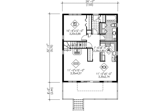 Floor Plan - Main Floor for Cottage House Plan #25-1106 - 3 bed, 2 bath