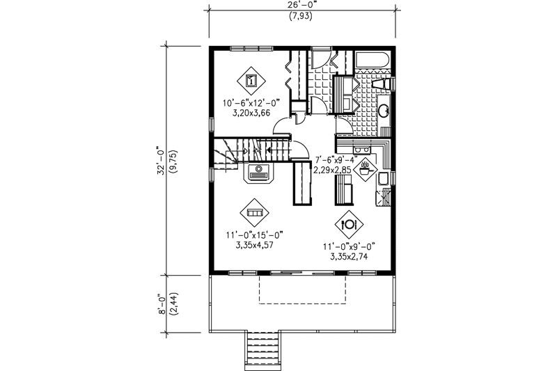Dream House Plan - Floor Plan - Main Floor for Cottage House Plan #25-1106 - 3 bed, 2 bath