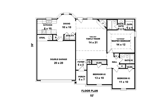 Floor Plan - Main Floor for Traditional House Plan #81-13865 - 3 bed, 2 bath