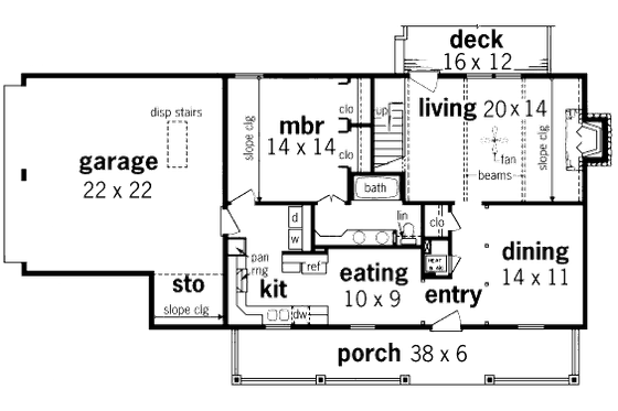 Floor Plan - Main Floor for Country House Plan #45-318 - 3 bed, 2 bath