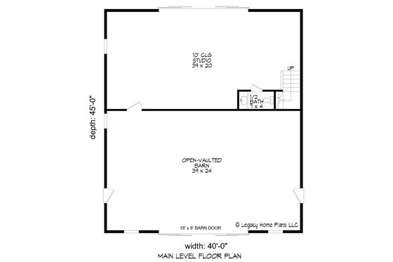 Floor Plan - Main Floor for Country House Plan #932-877, 0.5 bath