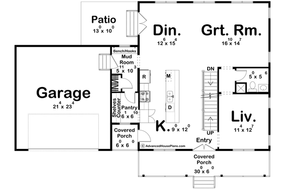Floor Plan - Main Floor for Farmhouse House Plan #455-687 - 4 bed, 2.5 bath