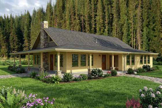 Exterior - Front Elevation for Ranch House Plan #117-1100 - 2 bed, 2 bath