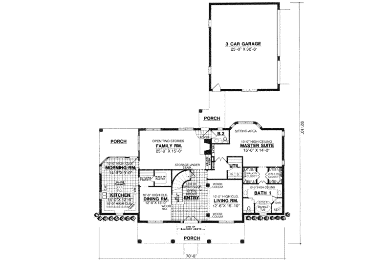 Architectural House Design - Floor Plan - Main Floor for Southern House Plan #40-112 - 4 bed, 3.5 bath