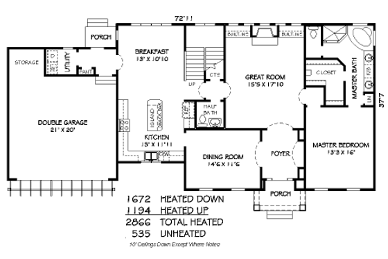 Floor Plan - Main Floor for Bungalow House Plan #424-380 - 3 bed, 2.5 bath