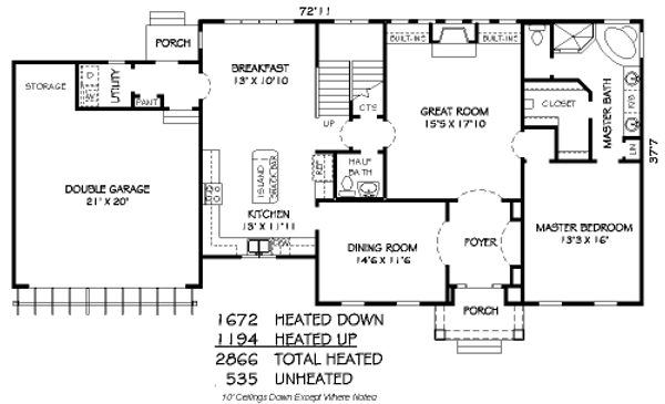 Floor Plan - Main Floor for Bungalow House Plan #424-380 - 3 bed, 2.5 bath