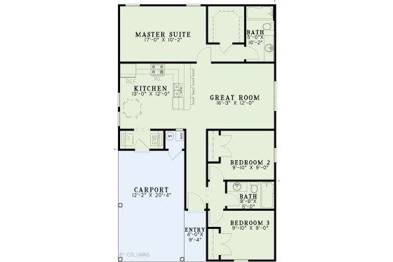 Floor Plan - Main Floor for Ranch House Plan #17-2248 - 3 bed, 2 bath