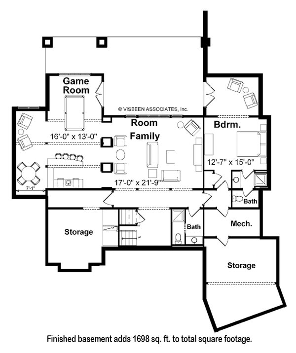 House Blueprint - Floor Plan - Lower Floor for Farmhouse House Plan #928-415 - 5 bed, 4 bath