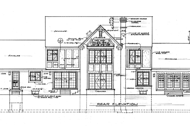 Home Plan - Exterior - Rear Elevation for Tudor House Plan #72-876 - 4 bed, 3 bath