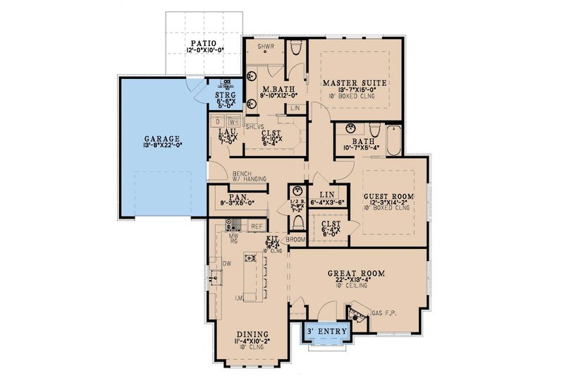 House Blueprint - Floor Plan - Main Floor for Bungalow House Plan #923-465 - 2 bed, 2.5 bath