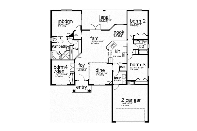 Home Plan - Floor Plan - Main Floor for Mediterranean House Plan #1058-77 - 4 bed, 2 bath