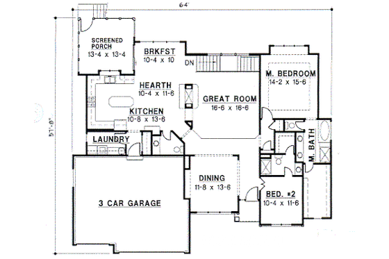 Floor Plan - Main Floor for Traditional House Plan #67-329 - 4 bed, 4 bath