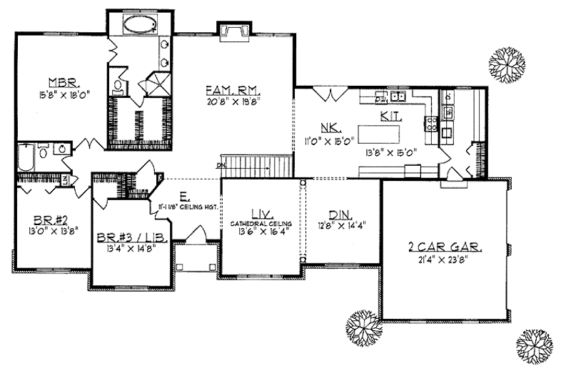 Home Plan - Floor Plan - Main Floor for Mediterranean House Plan #70-1327 - 2 bed, 3 bath