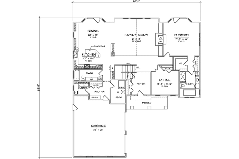 Home Plan - Floor Plan - Main Floor for Country House Plan #981-9 - 3 bed, 3 bath