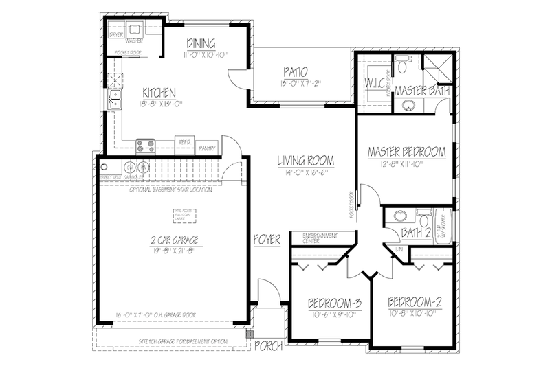Home Plan - Floor Plan - Main Floor for Adobe / Southwestern House Plan #1061-21 - 3 bed, 2 bath