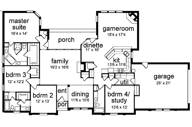 Home Plan - Floor Plan - Main Floor for Traditional House Plan #84-697 - 4 bed, 3 bath