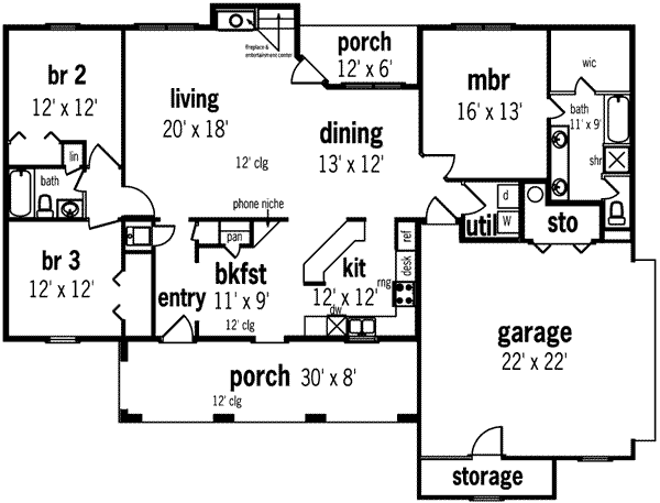 Home Plan - Southern Floor Plan - Main Floor Plan #45-237