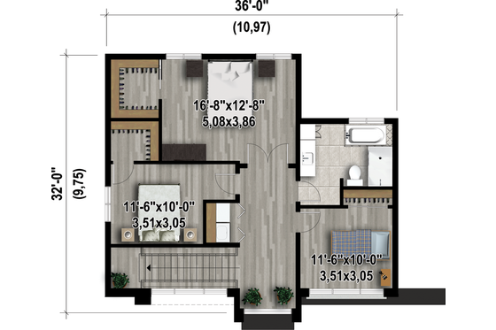 Floor Plan - Upper Floor 1 for Contemporary House Plan #25-4416 - 3 bed, 1 bath