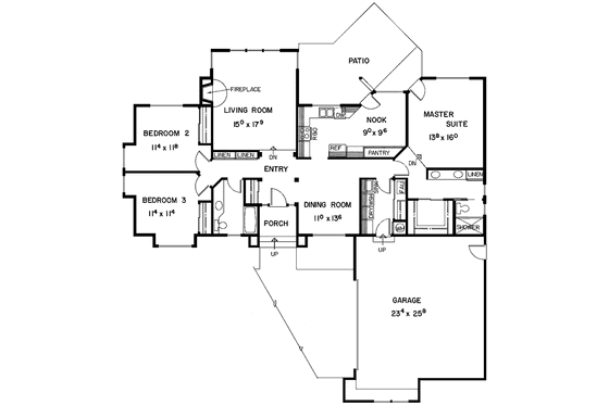 Floor Plan - Main Floor for Adobe / Southwestern House Plan #60-932 - 3 bed, 2 bath