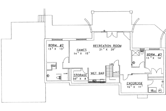 Floor Plan - Lower Floor for Modern House Plan #117-277 - 3 bed, 3 bath
