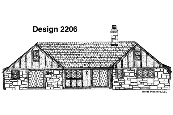 Exterior - Rear Elevation for Tudor House Plan #72-600 - 3 bed, 2.5 bath