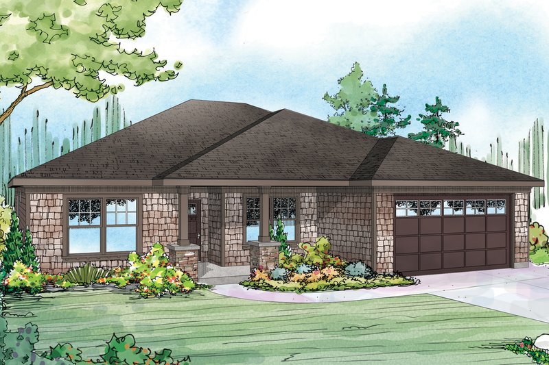 Architectural House Design - Ranch style country home elevation