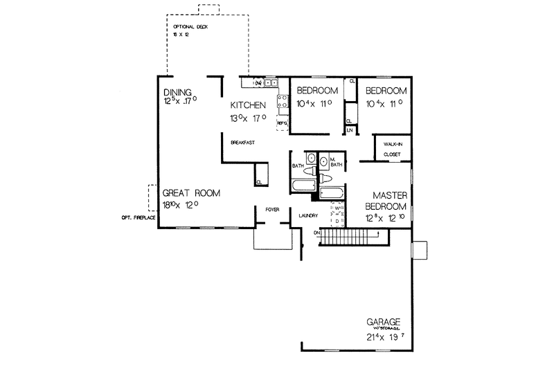 Dream House Plan - Floor Plan - Main Floor for Ranch House Plan #72-1045 - 3 bed, 2 bath