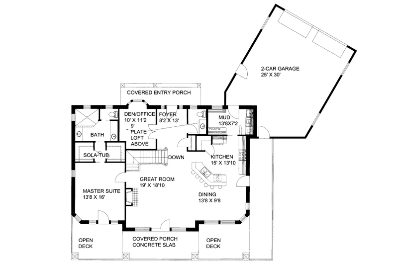 Architectural House Design - Floor Plan - Main Floor for Bungalow House Plan #117-647 - 3 bed, 2.5 bath