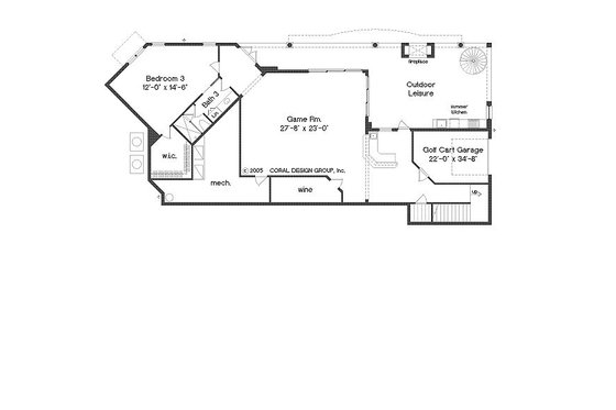 Floor Plan - Lower Floor for European House Plan #135-144 - 3 bed, 3.5 bath