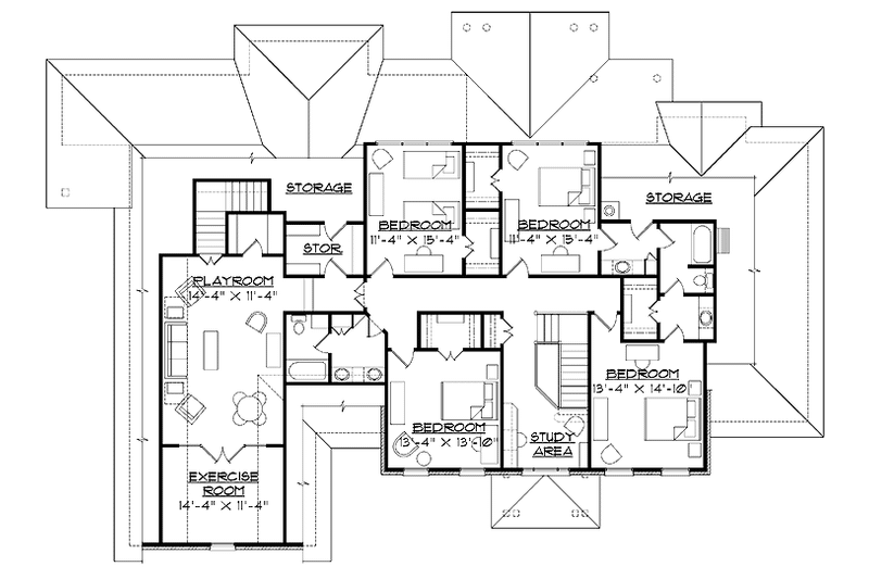 Architectural House Design - Floor Plan - Upper Floor for Colonial House Plan #1054-5 - 6 bed, 4.5 bath