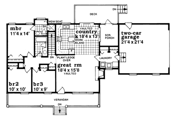 Floor Plan - Main Floor for Ranch House Plan #47-886 - 3 bed, 2 bath