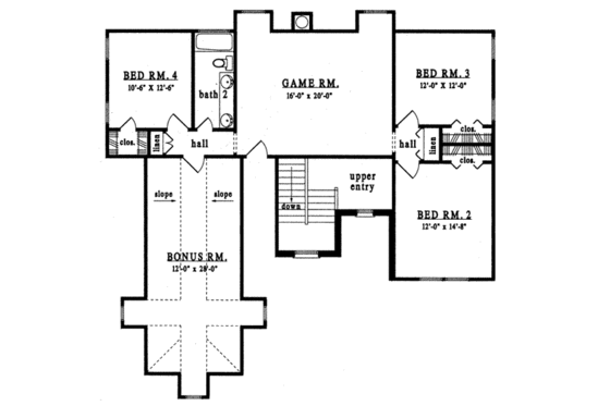 Floor Plan - Upper Floor for European House Plan #42-268 - 4 bed, 2.5 bath