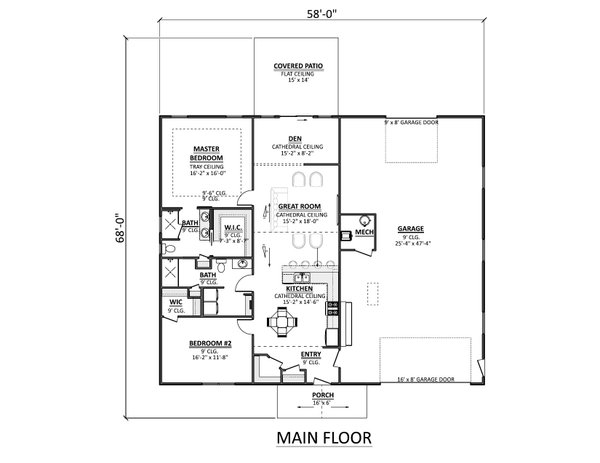 Home Plan - Floor Plan - Main Floor for Cabin House Plan #1089-51 - 2 bed, 2 bath