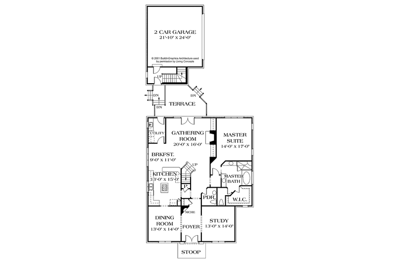 Architectural House Design - Floor Plan - Main Floor for Country House Plan #453-392 - 3 bed, 2.5 bath
