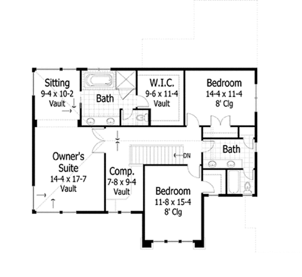 Architectural House Design - Prairie Floor Plan - Upper Floor Plan #51-1126