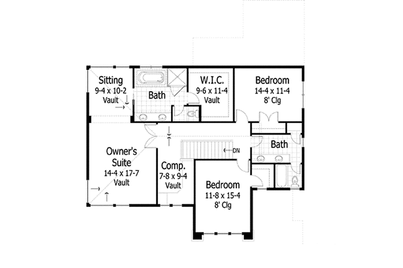 Dream House Plan - Floor Plan - Upper Floor for Prairie House Plan #51-1126 - 3 bed, 2.5 bath