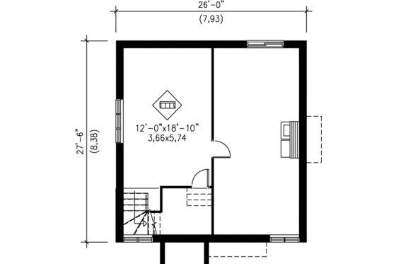 Floor Plan - Lower Floor for Traditional House Plan #25-192 - 2 bed, 1 bath