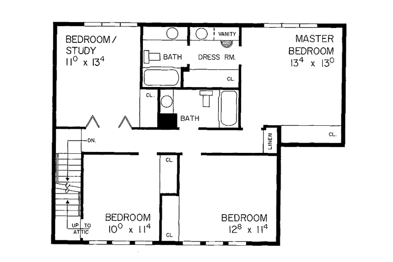 Home Plan - Floor Plan - Upper Floor for Tudor House Plan #72-789 - 4 bed, 2.5 bath