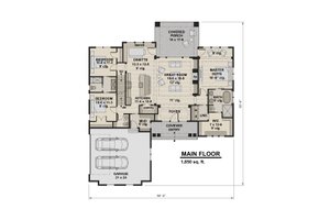 Floor Plan - Main Floor for Craftsman House Plan #51-584 - 3 bed, 2.5 bath