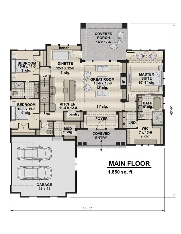 Craftsman Floor Plan - Main Floor Plan #51-584
