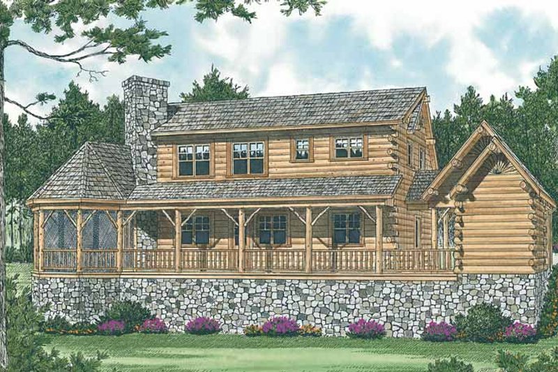 Home Plan - Exterior - Rear Elevation for Log House Plan #453-475 - 2 bed, 2 bath
