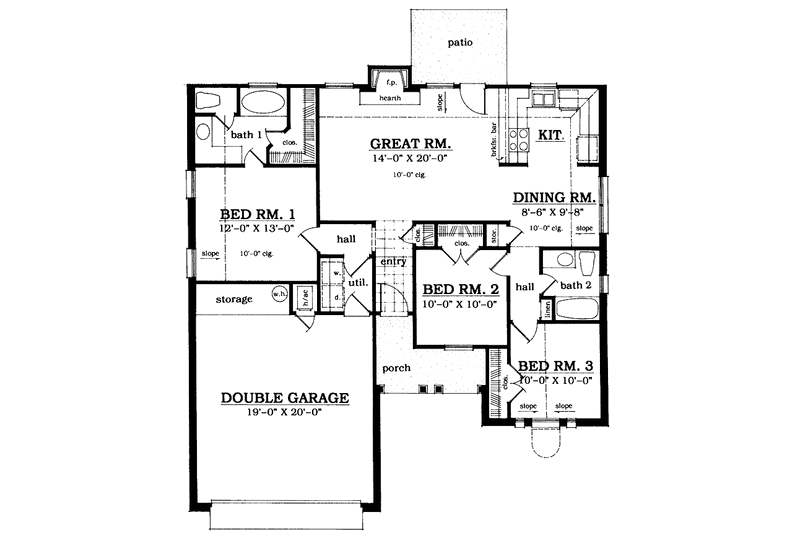 Home Plan - Floor Plan - Main Floor for Ranch House Plan #42-567 - 3 bed, 2 bath