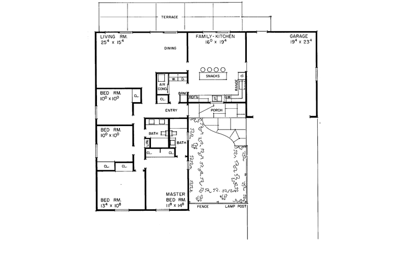 House Blueprint - Floor Plan - Main Floor for Ranch House Plan #72-508 - 4 bed, 2 bath