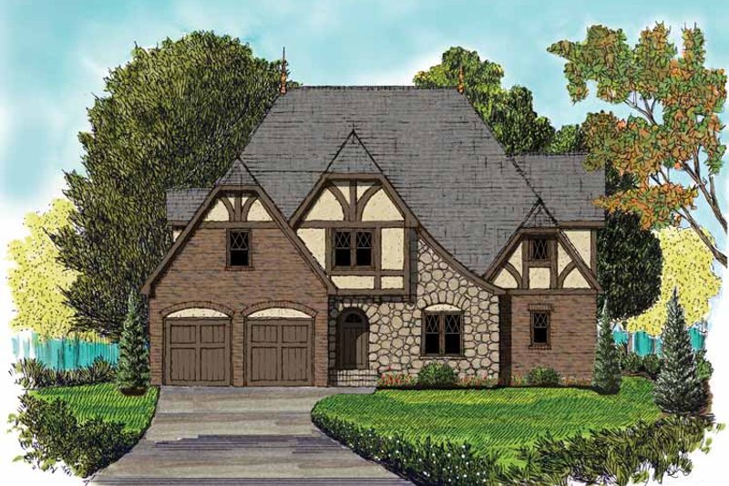 Dream House Plan - Tudor Exterior - Front Elevation Plan #413-908