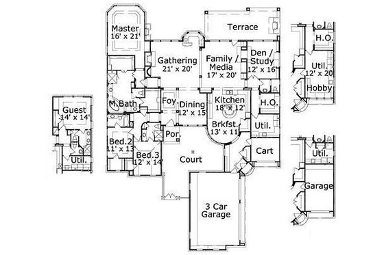 Floor Plan - Main Floor for European House Plan #411-304 - 3 bed, 3.5 bath
