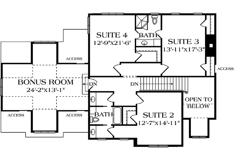 Dream House Plan - Floor Plan - Upper Floor for Craftsman House Plan #453-559 - 5 bed, 4 bath