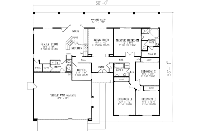Dream House Plan - Floor Plan - Main Floor for Adobe / Southwestern House Plan #1-485 - 4 bed, 2.5 bath