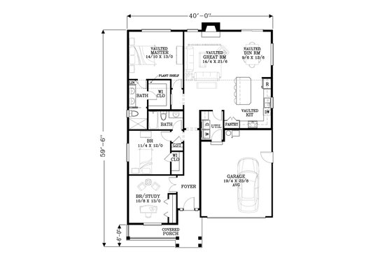 Floor Plan - Main Floor for Craftsman House Plan #53-532 - 3 bed, 2 bath