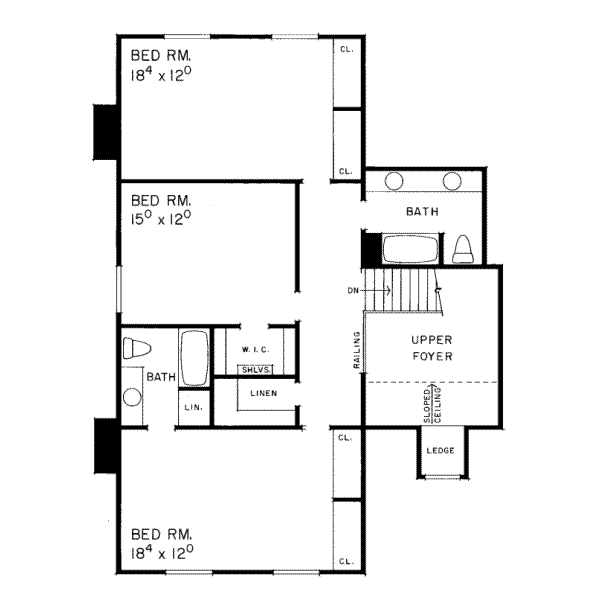 House Blueprint - Traditional Floor Plan - Upper Floor Plan #72-384