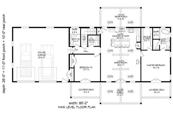 Floor Plan - Main Floor for Cabin House Plan #932-1023 - 2 bed, 2 bath